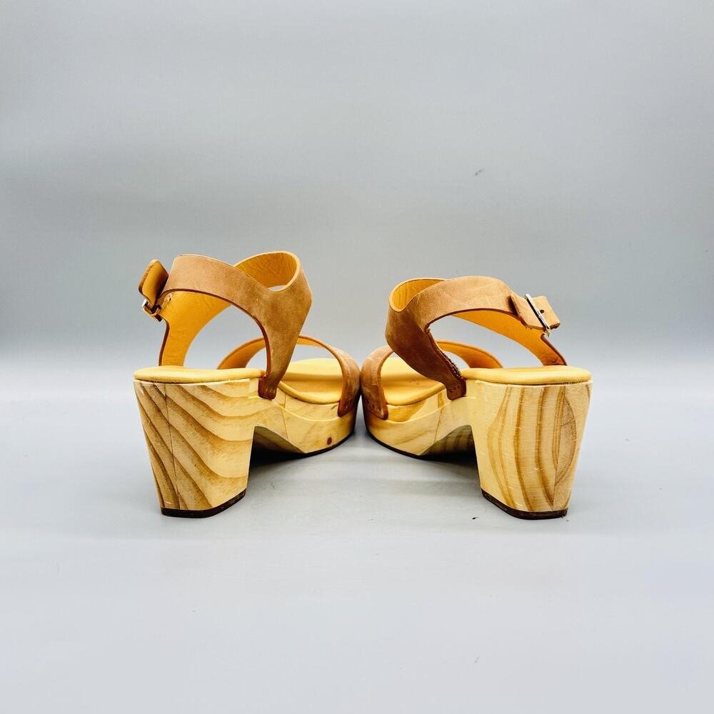 Nisolo Sandals Womens 8 Brown Leather Slingback Wooden Platform Block Heel Shoes - Picture 6 of 11